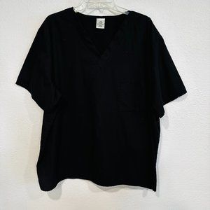 Medical Scrub Top Black V-Neck Short Sleeves Chest Pocket Unisex Size XL
